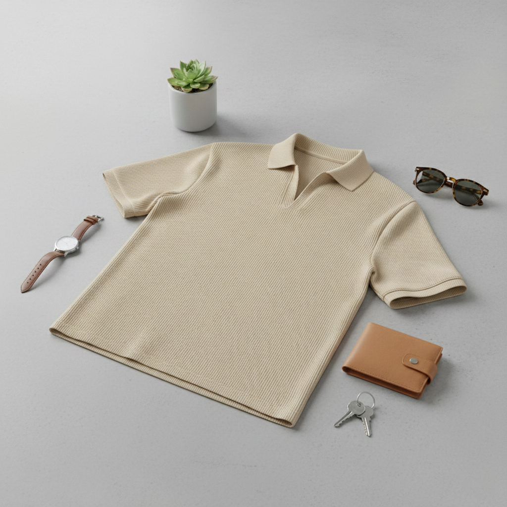 تیشرت میله ای یقه دار tavar-کرم